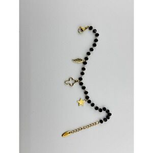 Black Beaded Charm Bracelet Gold Tone Wing Cross Star Jewelry Adjustable‎